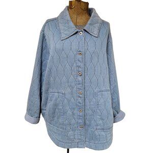 J. Jill Denim Jacket Quilted Button-Up Womens XL Petite Light Blue Cotton Blend